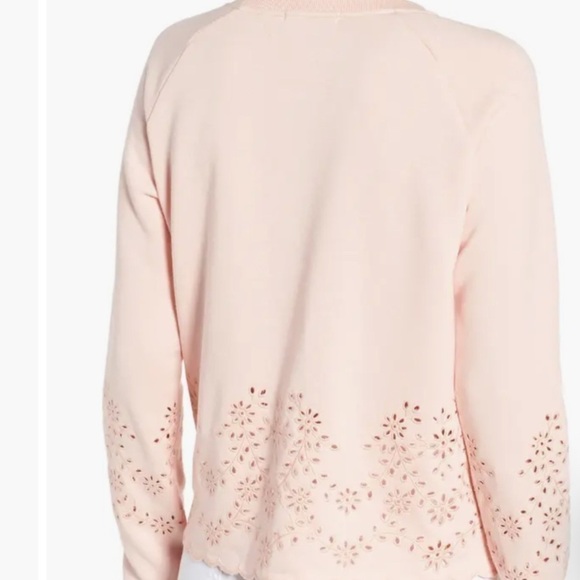 Rebecca Minkoff Soft Pink Morgan Scalloped Eyelet Crew Neck Sweatshirt - Picture 2 of 7